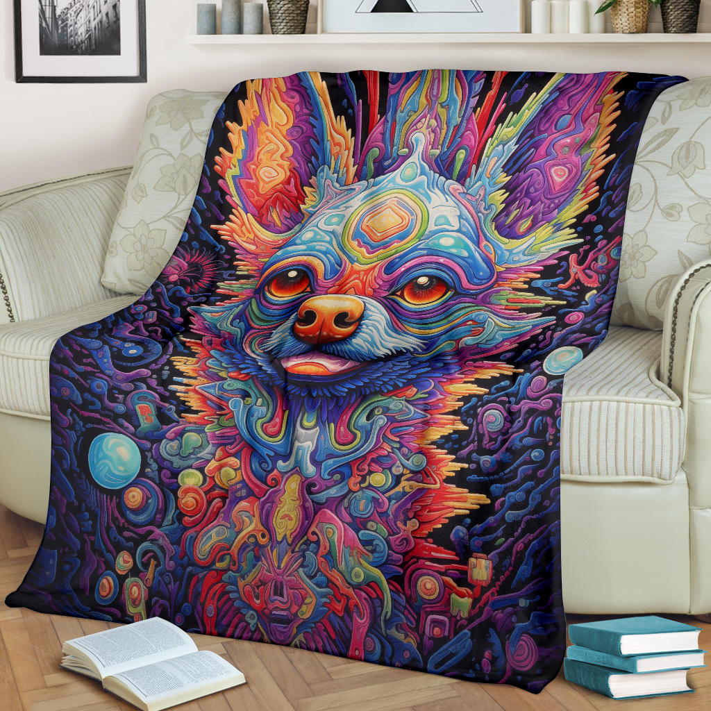 Trippy Psychedelics Chihuahua Blanket, Chihuahua Throw Blanket, Chihuahua Fleece Blanket, Chihuahua Gifts