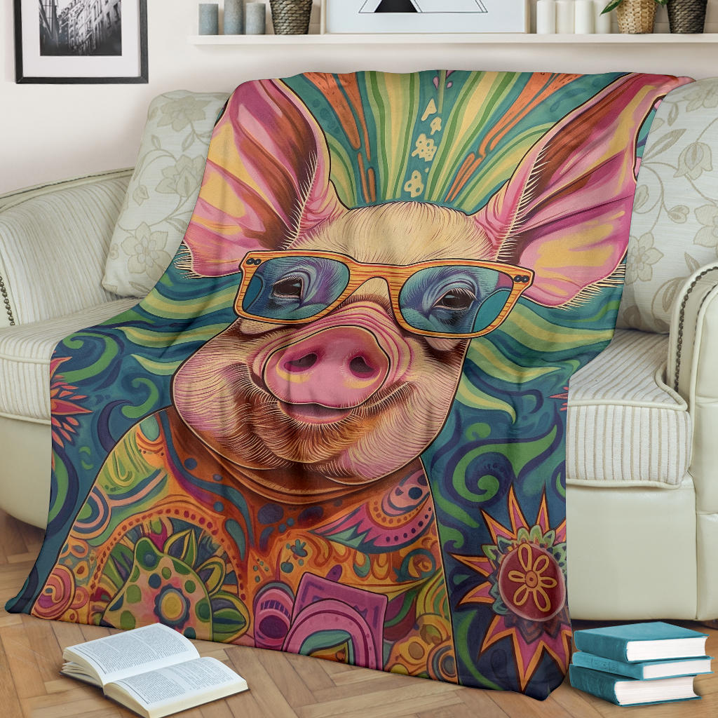 Pig Blanket, Trippy Psychedelics Pig Fleece Blanket, Pig Throw Blanket, Pig Gifts