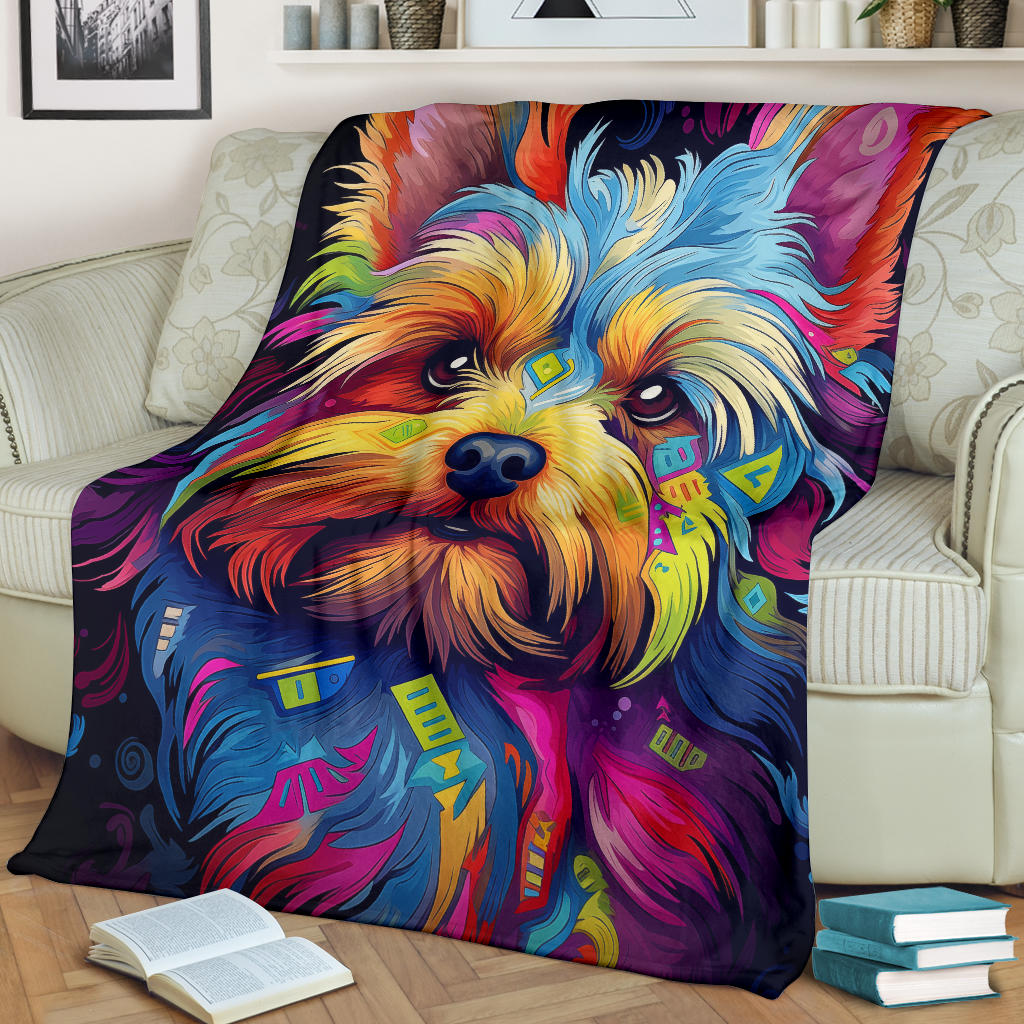 Trippy Psychedelics Yorkshire Terrier Blanket, Yorkshire Terrier Throw Blanket, Yorkshire Terrier Fleece Blanket, Yorkshire Terrier Gifts