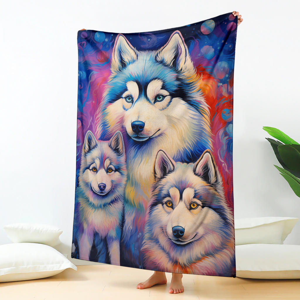 Alaskan Malamute Blanket, Trippy Psychedelics Alaskan Malamute Fleece Blanket, Alaskan Malamute Throw Blanket, Alaskan Malamute Gifts