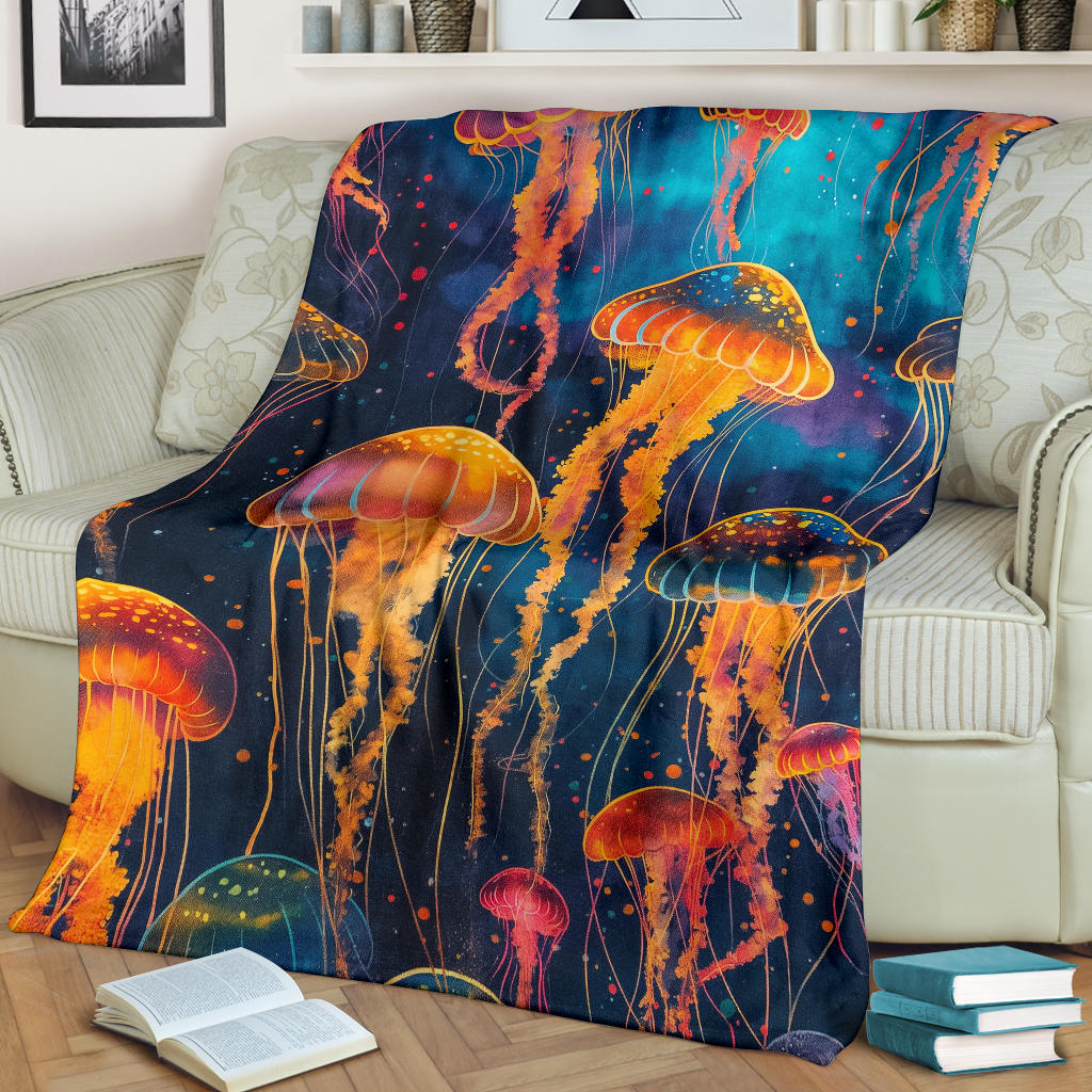 Jellyfish Blanket, Trippy Psychedelics Jellyfish Fleece Blanket, Jellyfish Throw Blanket, Jellyfish Gifts