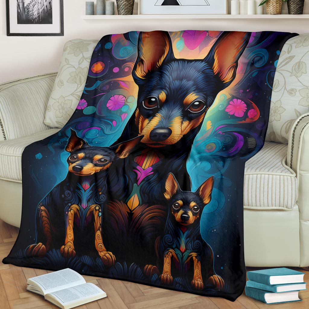 Miniature Pinscher Blanket, Trippy Psychedelics Miniature Pinscher Fleece Blanket, Miniature Pinscher Throw Blanket, Miniature Pinscher Gifts