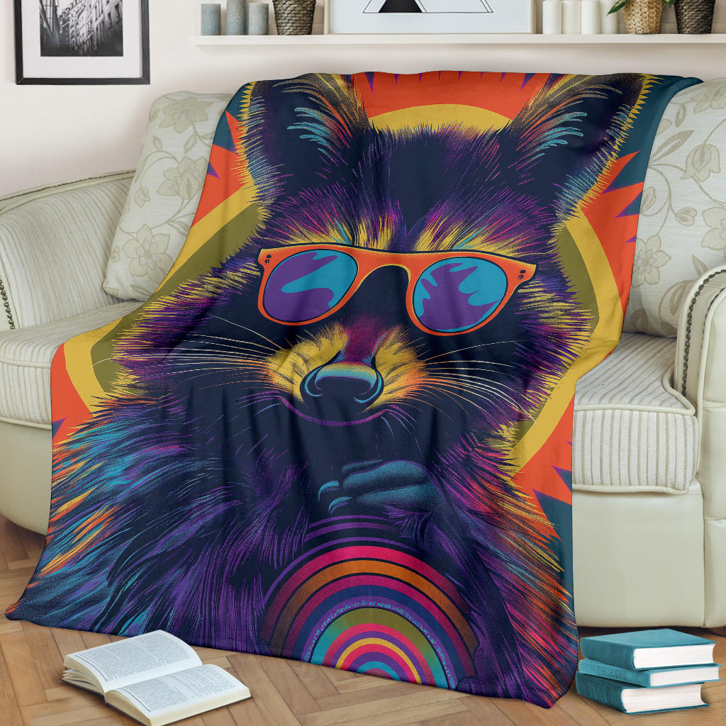 Raccoon Blanket, Trippy Psychedelics Raccoon Fleece Blanket, Raccoon Throw Blanket, Raccoon Gifts