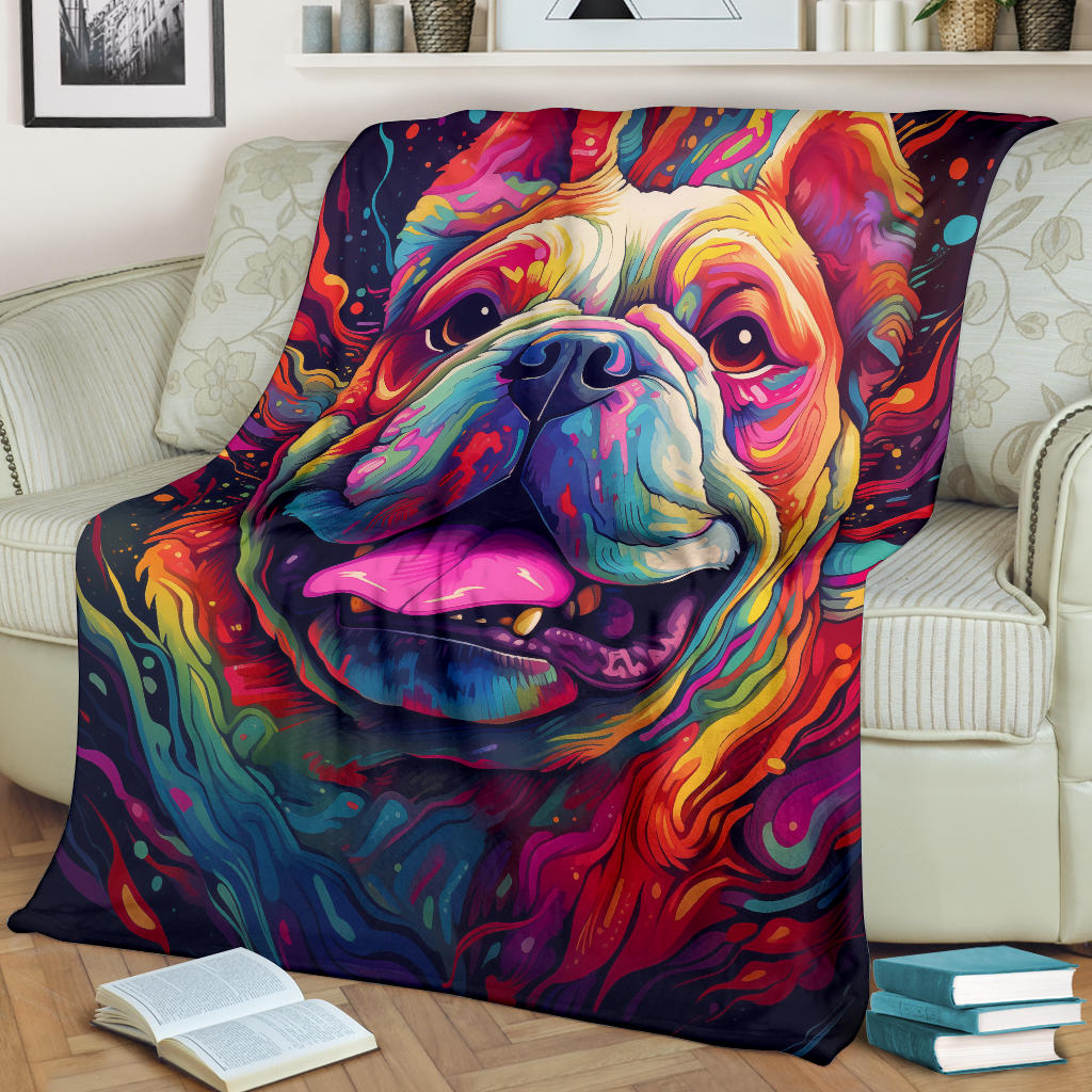 Trippy Psychedelics Bulldog Blanket, Bulldog Throw Blanket, Bulldog Fleece Blanket, Bulldog Gifts