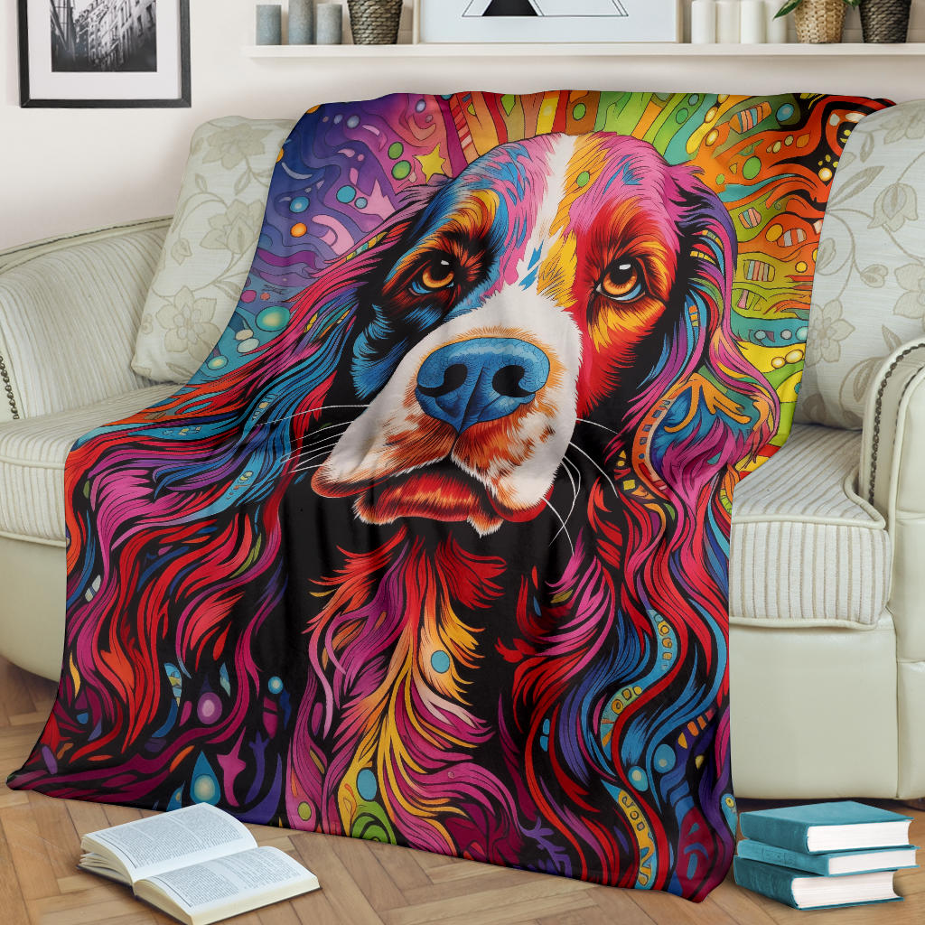 English Springer Spaniel Blanket, Trippy Psychedelics English Springer Spaniel Fleece Blanket, English Springer Spaniel Throw Blanket, English Springer Spaniel Gifts