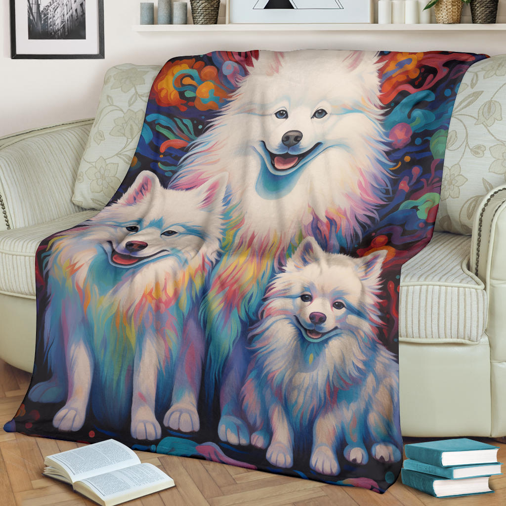 Samoyed Blanket, Trippy Psychedelics Samoyed Fleece Blanket, Samoyed Throw Blanket, Samoyed Gifts