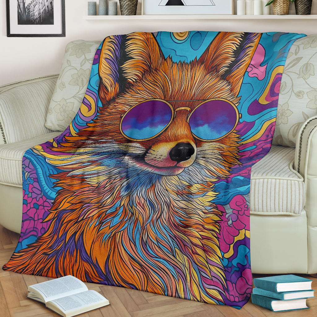 Fox Blanket, Trippy Psychedelics Fox Fleece Blanket, Fox Throw Blanket, Fox Gifts