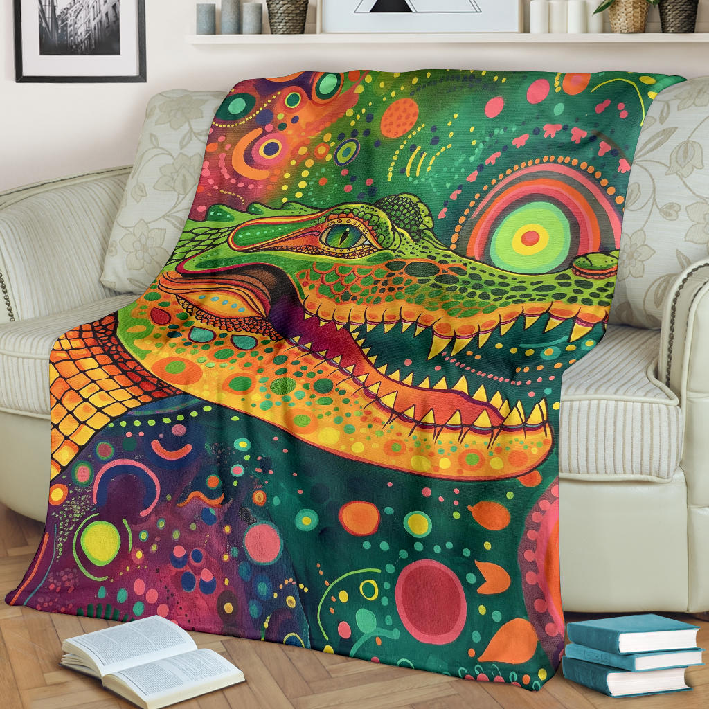 Crocodile Blanket, Trippy Psychedelics Crocodile Fleece Blanket, Crocodile Throw Blanket, Crocodile Gifts