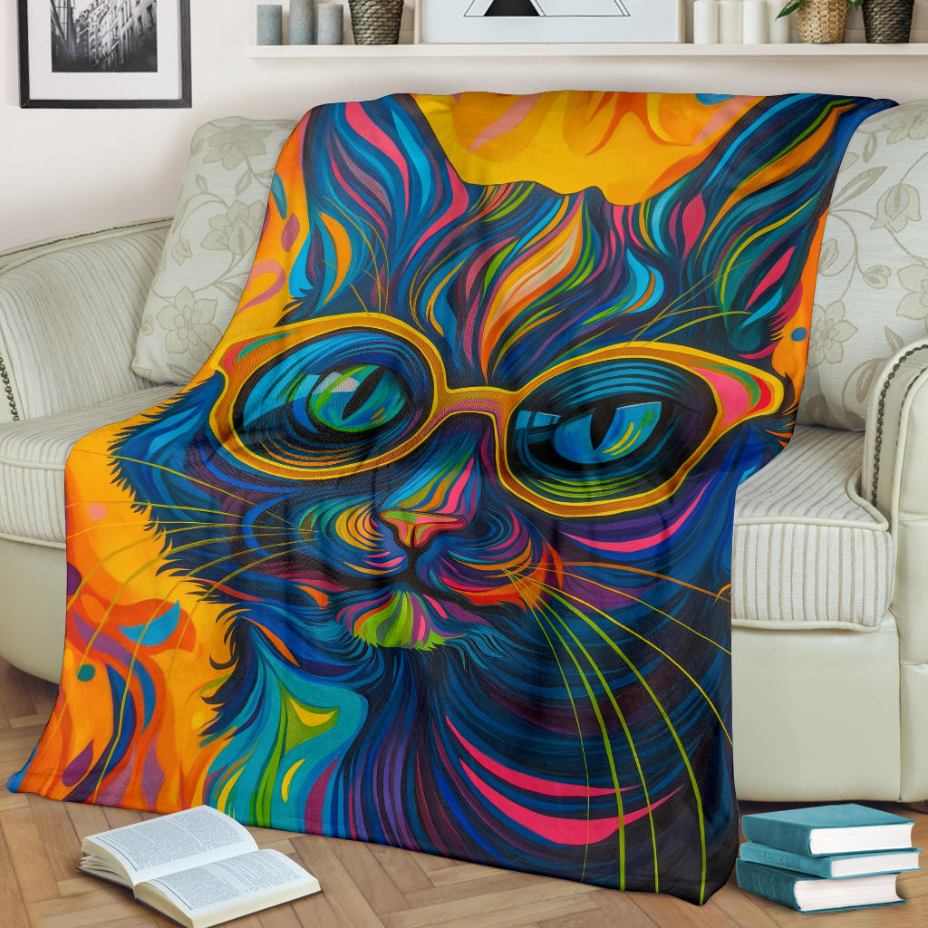 Manx cat Blanket, Trippy Psychedelics Manx cat Fleece Blanket, Manx cat Throw Blanket, Manx cat Gifts