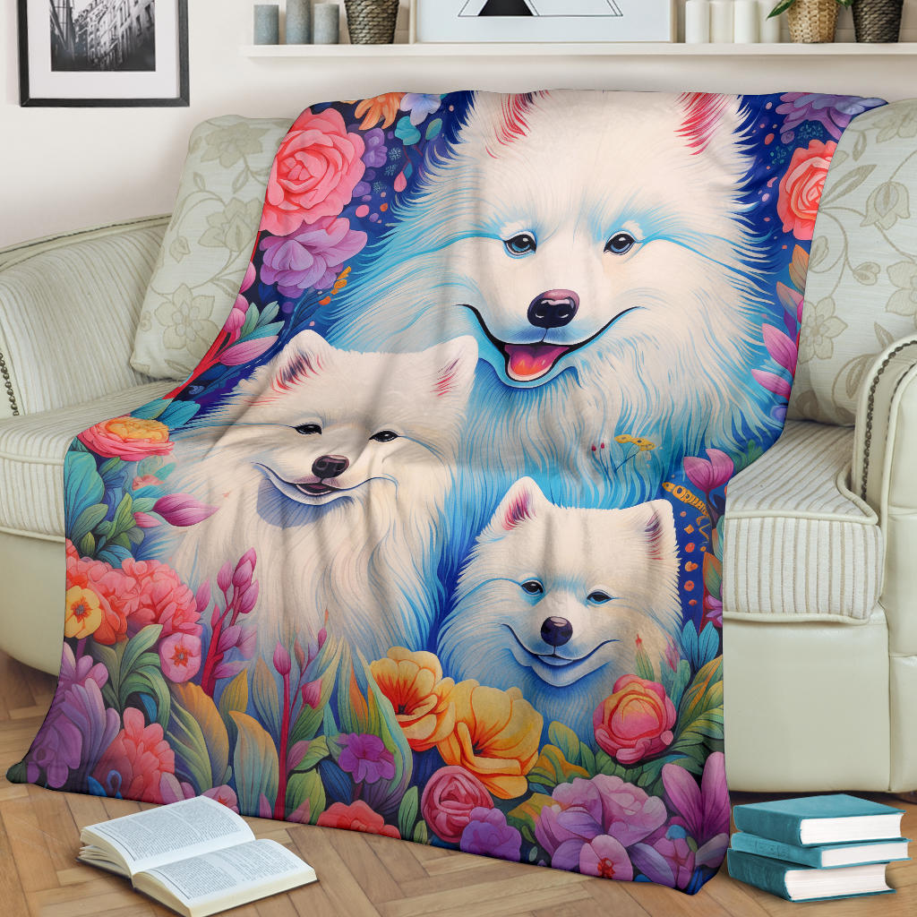 Samoyed Blanket, Trippy Psychedelics Samoyed Fleece Blanket, Samoyed Throw Blanket, Samoyed Gifts