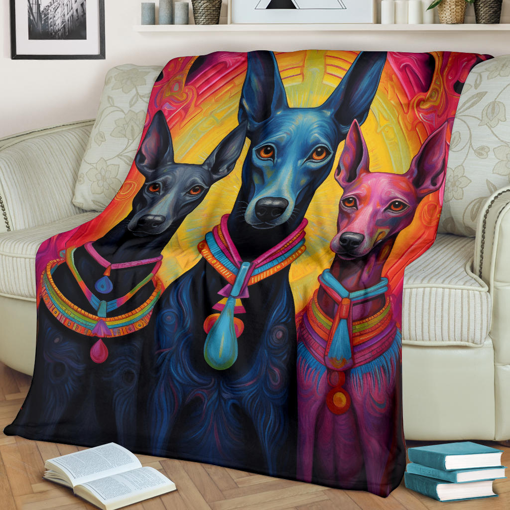 Xoloitzcuintli Blanket, Trippy Psychedelics Xoloitzcuintli Fleece Blanket, Xoloitzcuintli Throw Blanket, Xoloitzcuintli Gifts