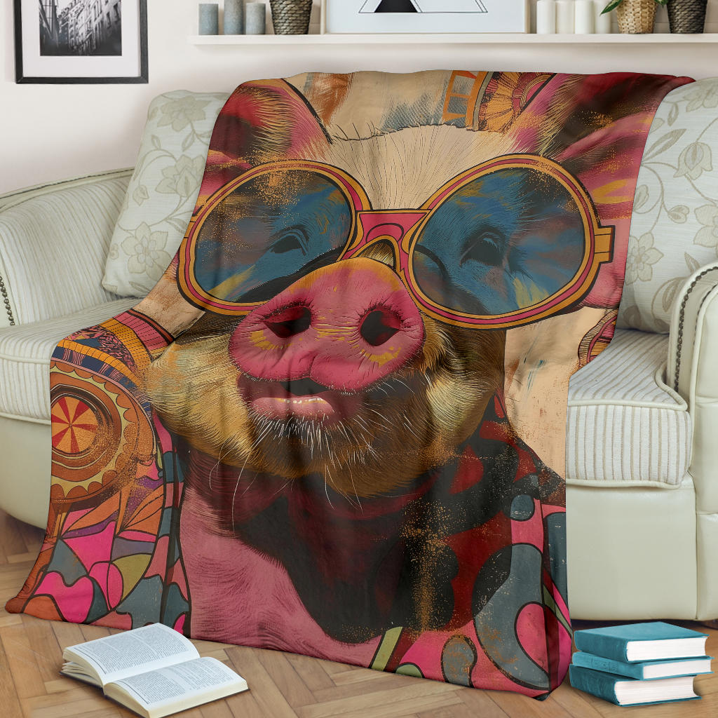 Pig Blanket, Trippy Psychedelics Pig Fleece Blanket, Pig Throw Blanket, Pig Gifts