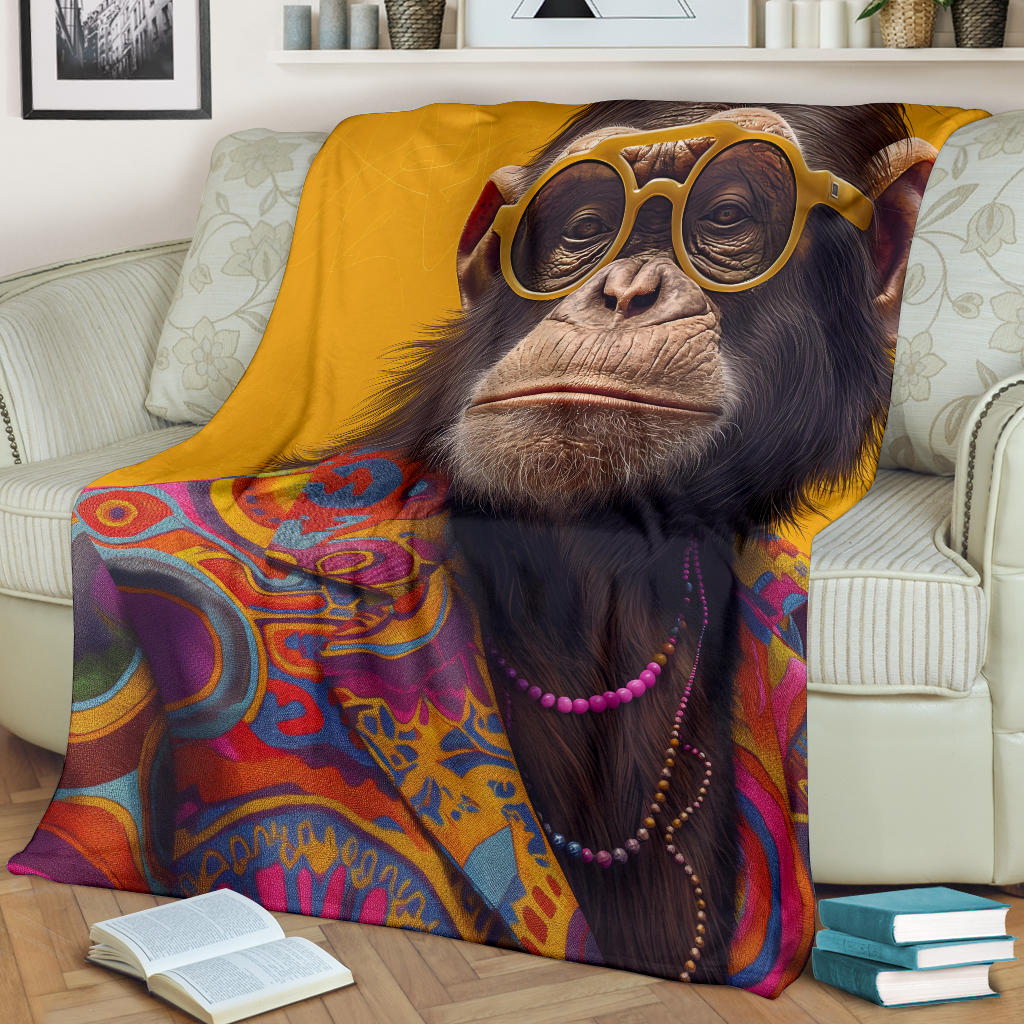 Chimpanzee Blanket, Trippy Psychedelics Chimpanzee Fleece Blanket, Chimpanzee Throw Blanket, Chimpanzee Gifts