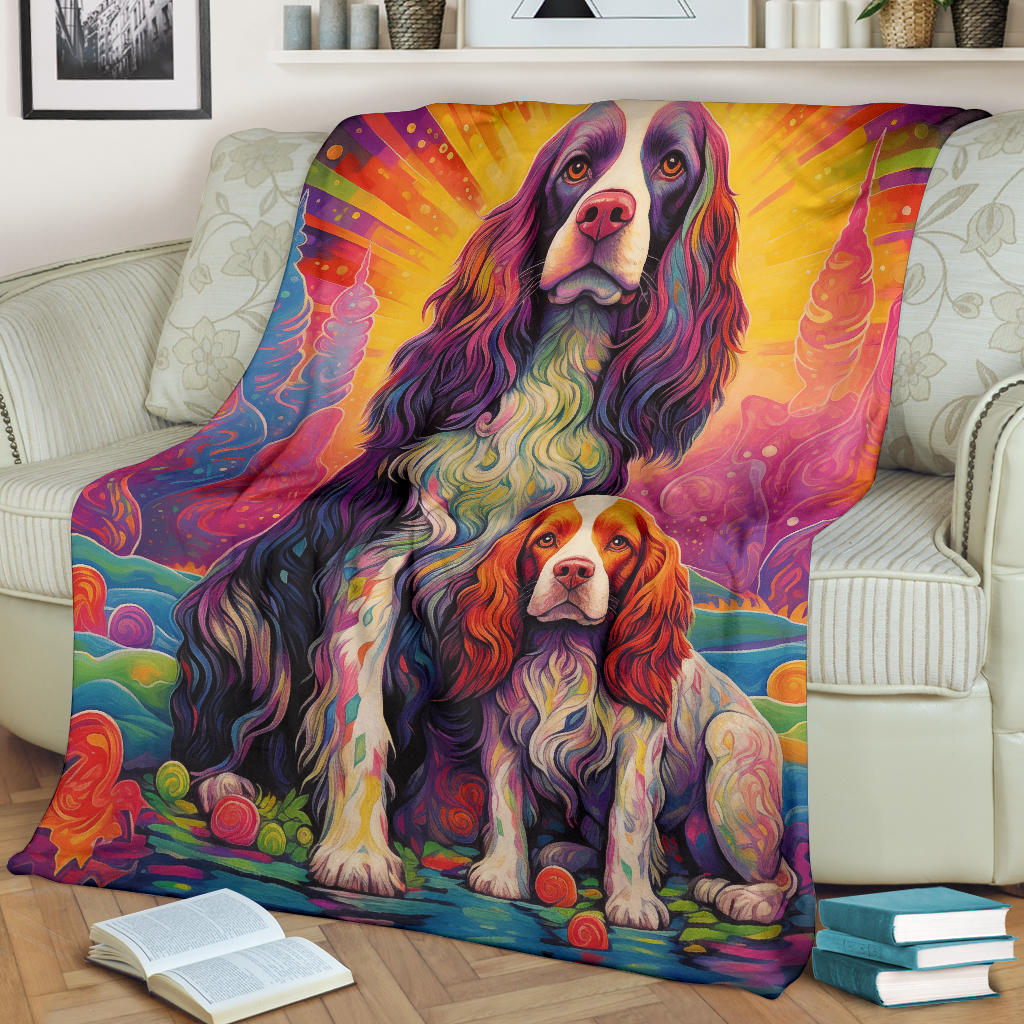 English Springer Spaniel Blanket, Trippy Psychedelics English Springer Spaniel Fleece Blanket, English Springer Spaniel Throw Blanket, English Springer Spaniel Gifts