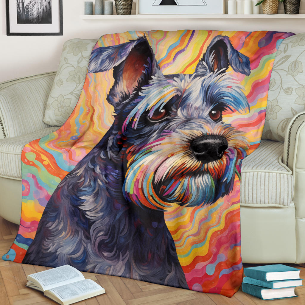 Miniature Schnauzer Blanket, Miniature Schnauzer Dog Trippy Psychedelics Blanket, Miniature Schnauzer Gifts, Miniature Schnauzer Throw Blanket