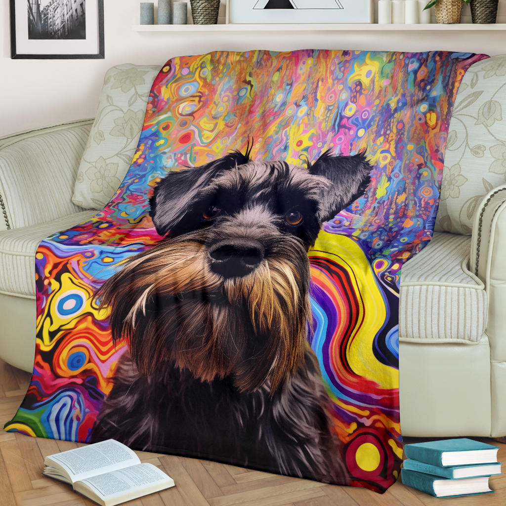 Miniature Schnauzer Blanket, Miniature Schnauzer Dog Trippy Psychedelics Blanket, Miniature Schnauzer Gifts, Miniature Schnauzer Throw Blanket