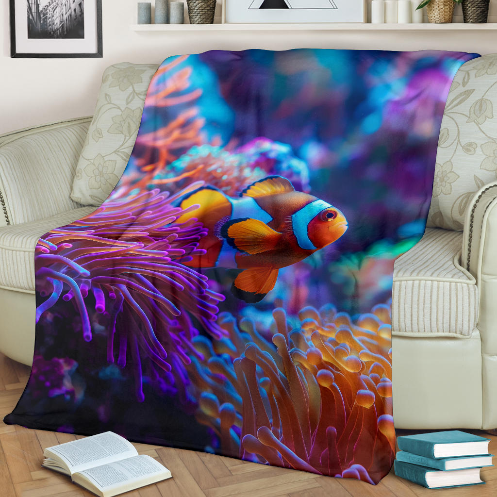 Clownfish Blanket, Trippy Psychedelics Clownfish Fleece Blanket, Clownfish Throw Blanket, Clownfish Gifts