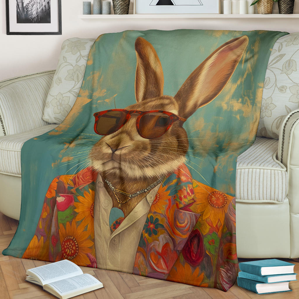 Rabbit Blanket, Trippy Psychedelics Rabbit Fleece Blanket, Rabbit Throw Blanket, Rabbit Gifts