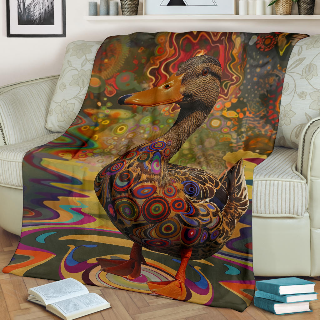 Duck Blanket, Trippy Psychedelics Duck Fleece Blanket, Duck Throw Blanket, Duck Gifts