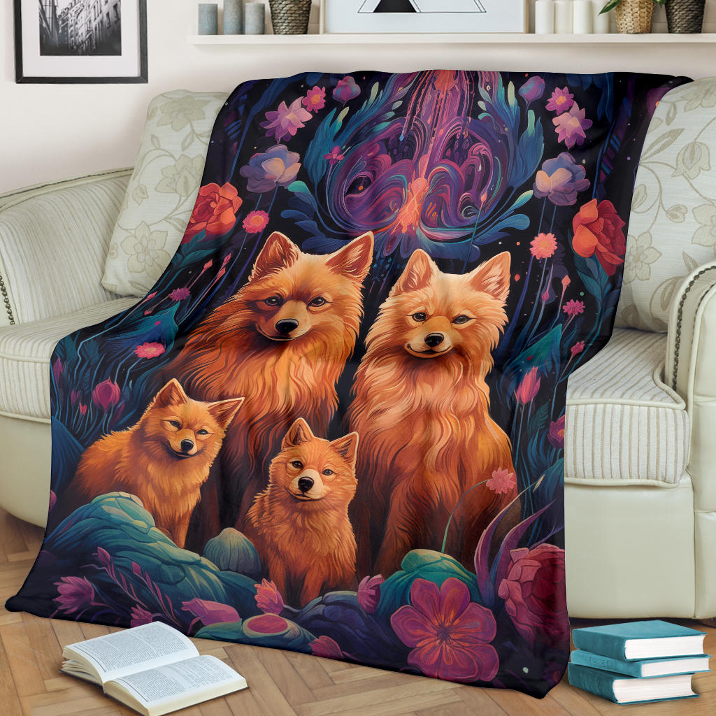 Finnish Spitz Blanket, Trippy Psychedelics Finnish Spitz Fleece Blanket, Finnish Spitz Throw Blanket, Finnish Spitz Gifts