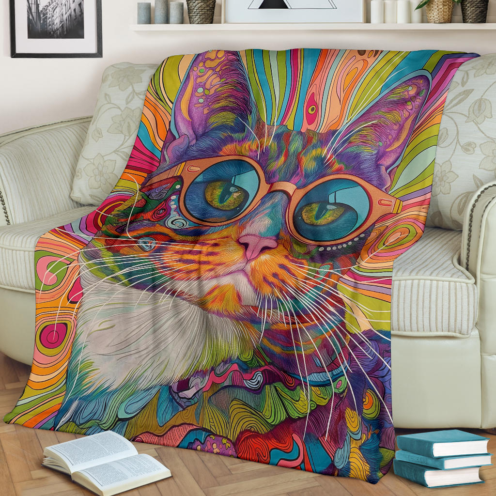 American Wirehair cat Blanket, Trippy Psychedelics American Wirehair cat Fleece Blanket, American Wirehair cat Throw Blanket, American Wirehair cat Gifts