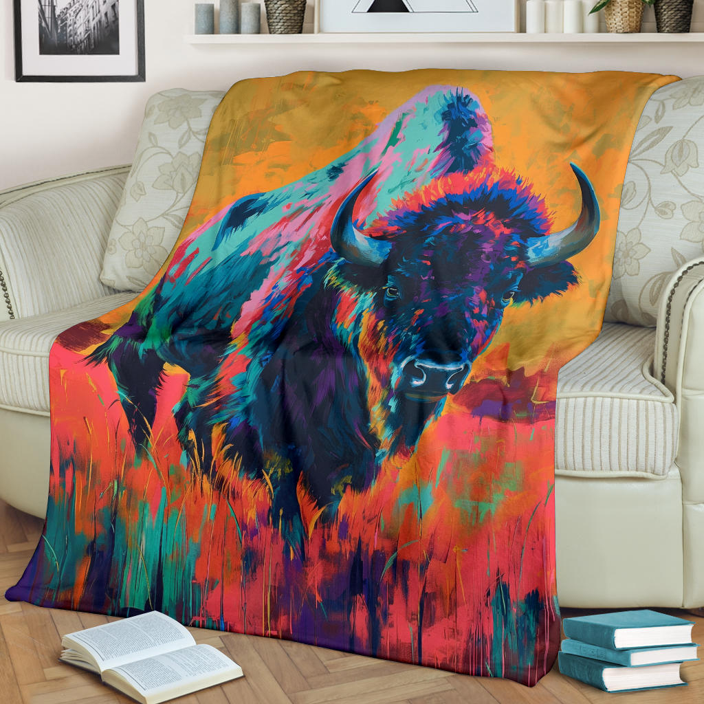 Bison Blanket, Trippy Psychedelics Bison Fleece Blanket, Bison Throw Blanket, Bison Gifts