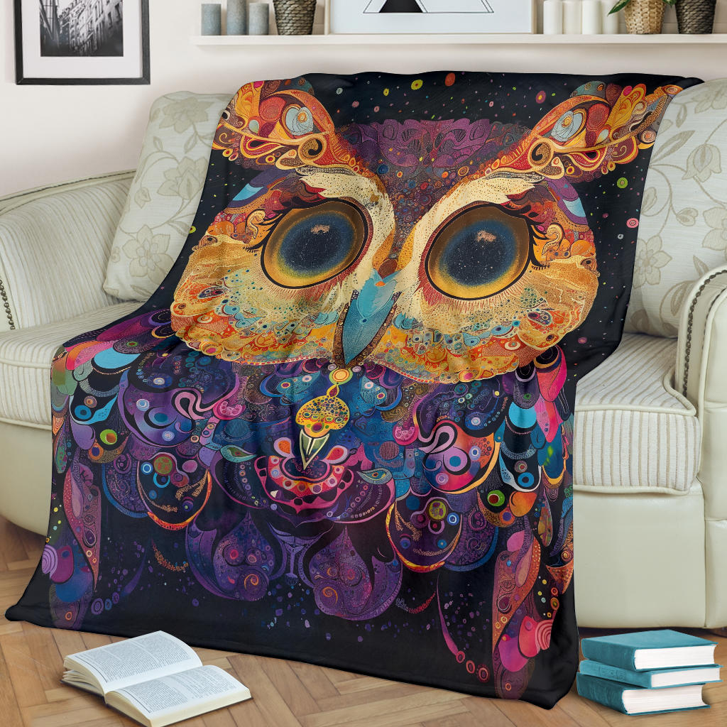 Owl Blanket, Trippy Psychedelics Owl Fleece Blanket, Owl Throw Blanket, Owl Gifts