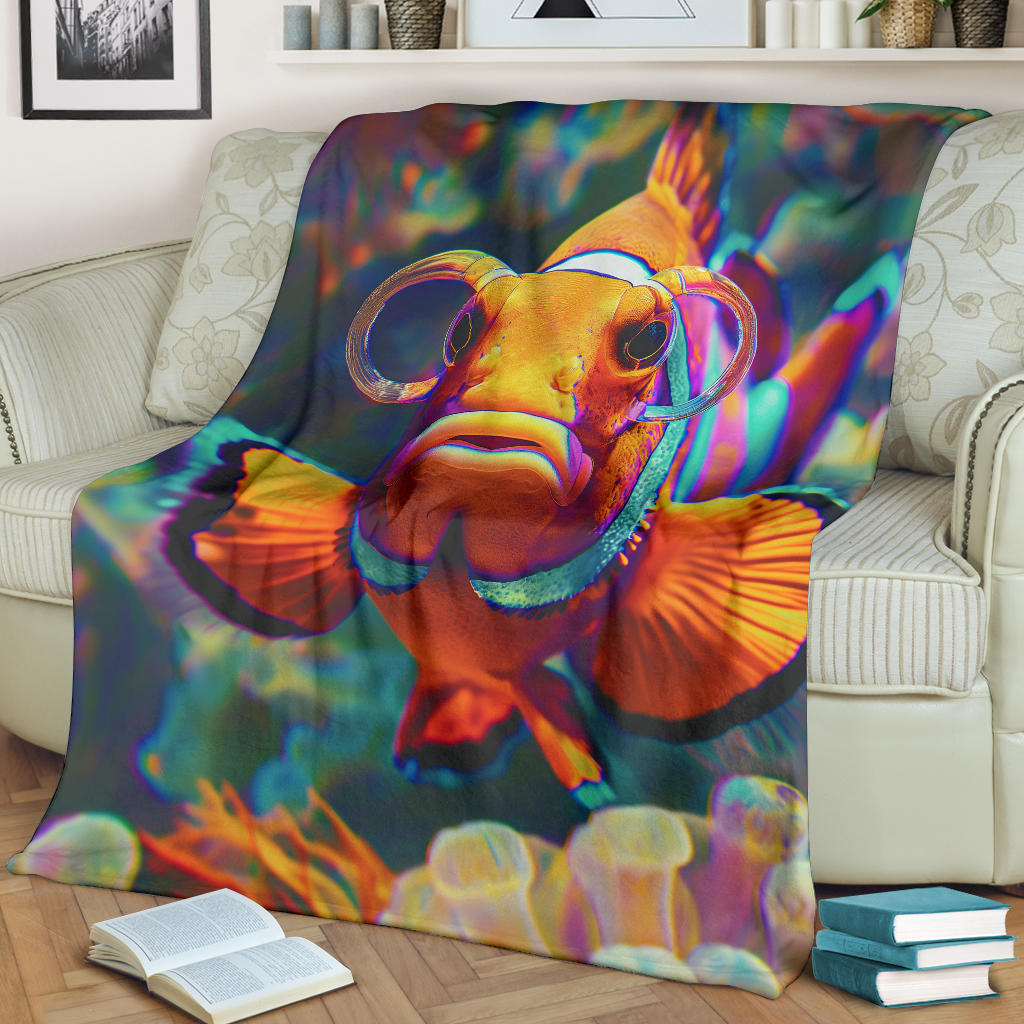 Clownfish Blanket, Trippy Psychedelics Clownfish Fleece Blanket, Clownfish Throw Blanket, Clownfish Gifts