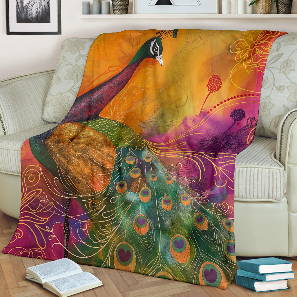 Peacock Blanket, Trippy Psychedelics Peacock Fleece Blanket, Peacock Throw Blanket, Peacock Gifts