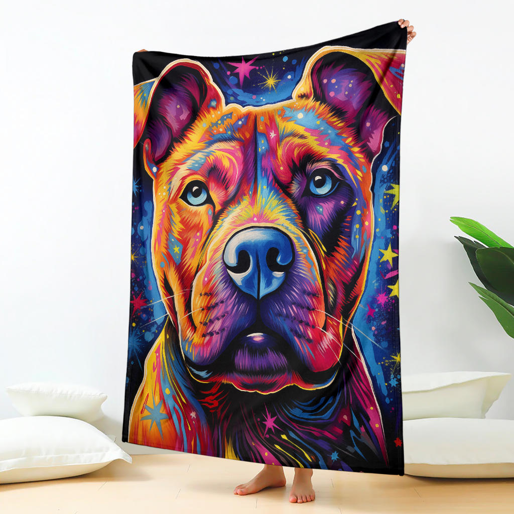 American Staffordshire Terrier Blanket, Trippy Psychedelics American Staffordshire Terrier Fleece Blanket, American Staffordshire Terrier Throw Blanket, American Staffordshire Terrier Gifts