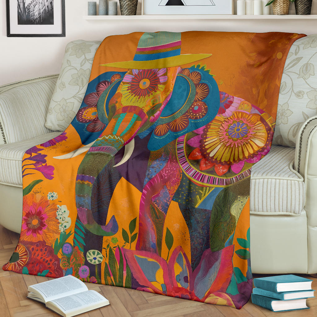 Elephant Blanket, Trippy Psychedelics Elephant Fleece Blanket, Elephant Throw Blanket, Elephant Gifts