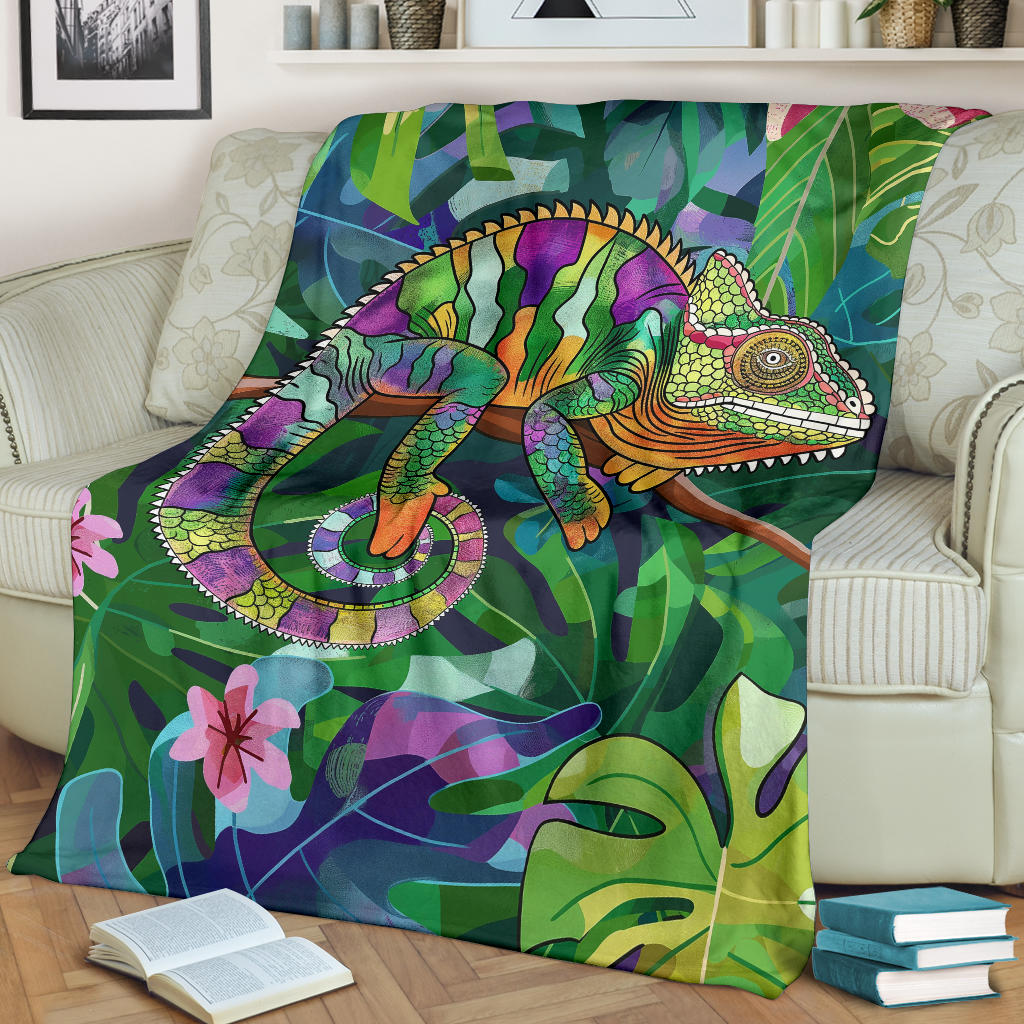 Chameleon Blanket, Trippy Psychedelics Chameleon Fleece Blanket, Chameleon Throw Blanket, Chameleon Gifts