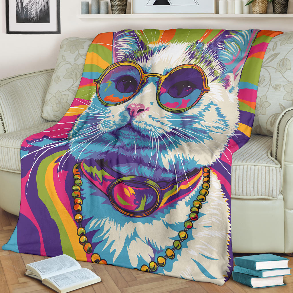 American Curl cat Blanket, Trippy Psychedelics American Curl cat Fleece Blanket, American Curl cat Throw Blanket, American Curl cat Gifts