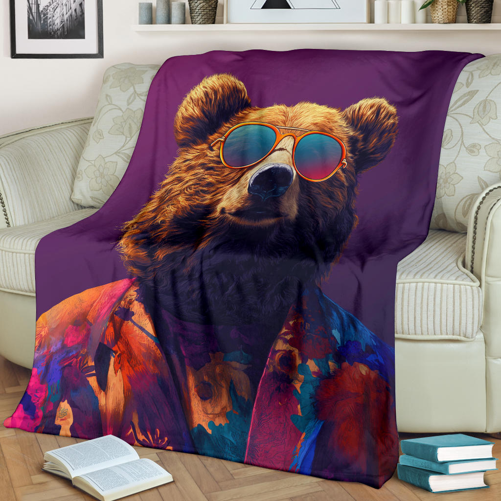 Bear Blanket, Trippy Psychedelics Bear Fleece Blanket, Bear Throw Blanket, Bear Gifts