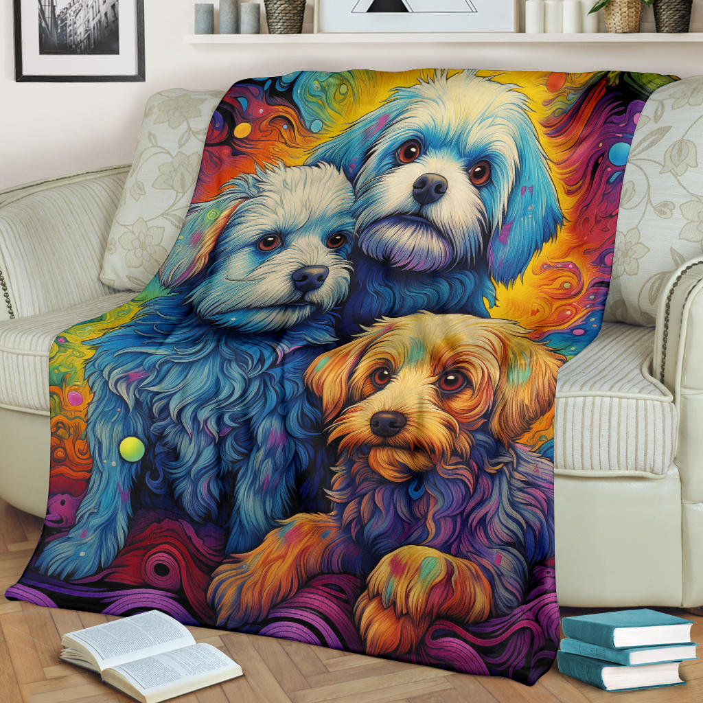 Dandie Dinmont Terrier  Blanket, Trippy Psychedelics Dandie Dinmont Terrier Fleece Blanket, Dandie Dinmont Terrier Throw Blanket, Dandie Dinmont Terrier Gifts