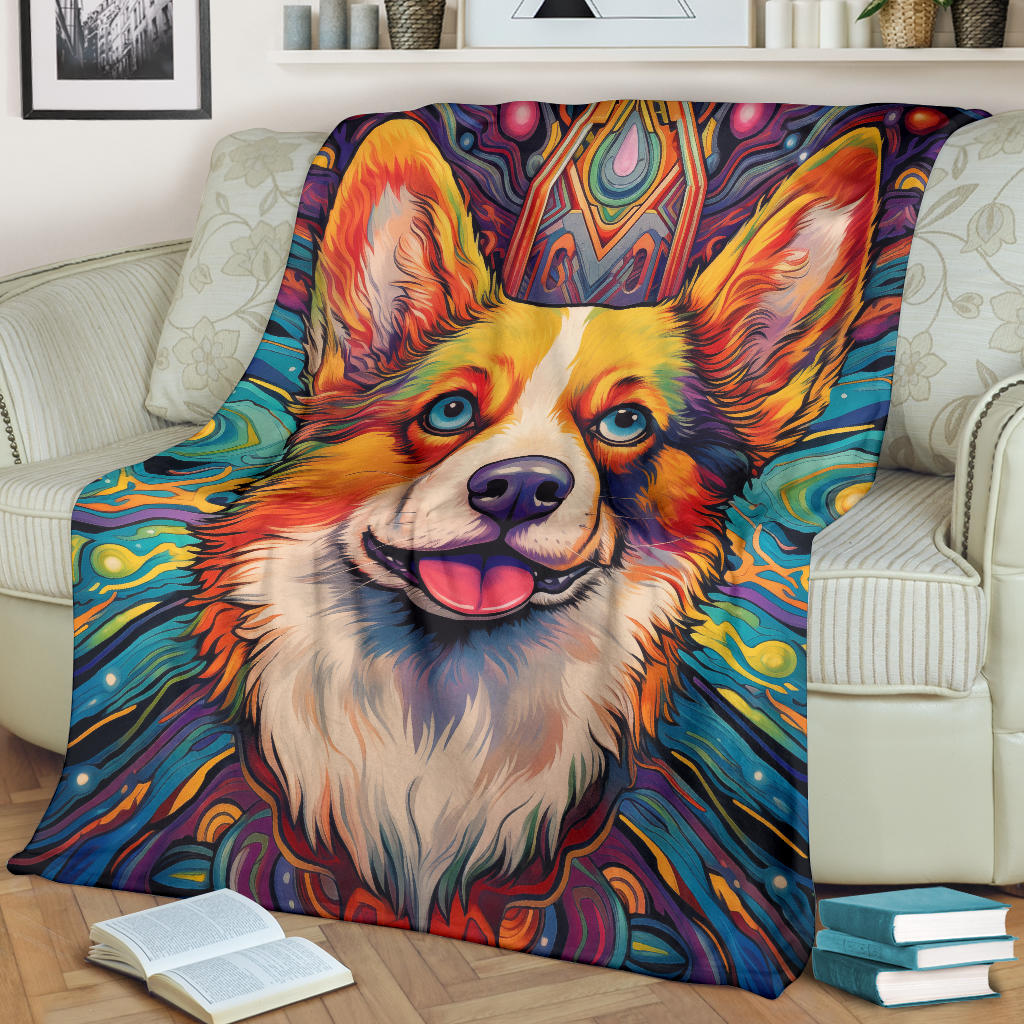 Pembroke Welsh Corgi Blanket, Trippy Psychedelics Pembroke Welsh Corgi Fleece Blanket, Pembroke Welsh Corgi Throw Blanket, Pembroke Welsh Corgi Gifts