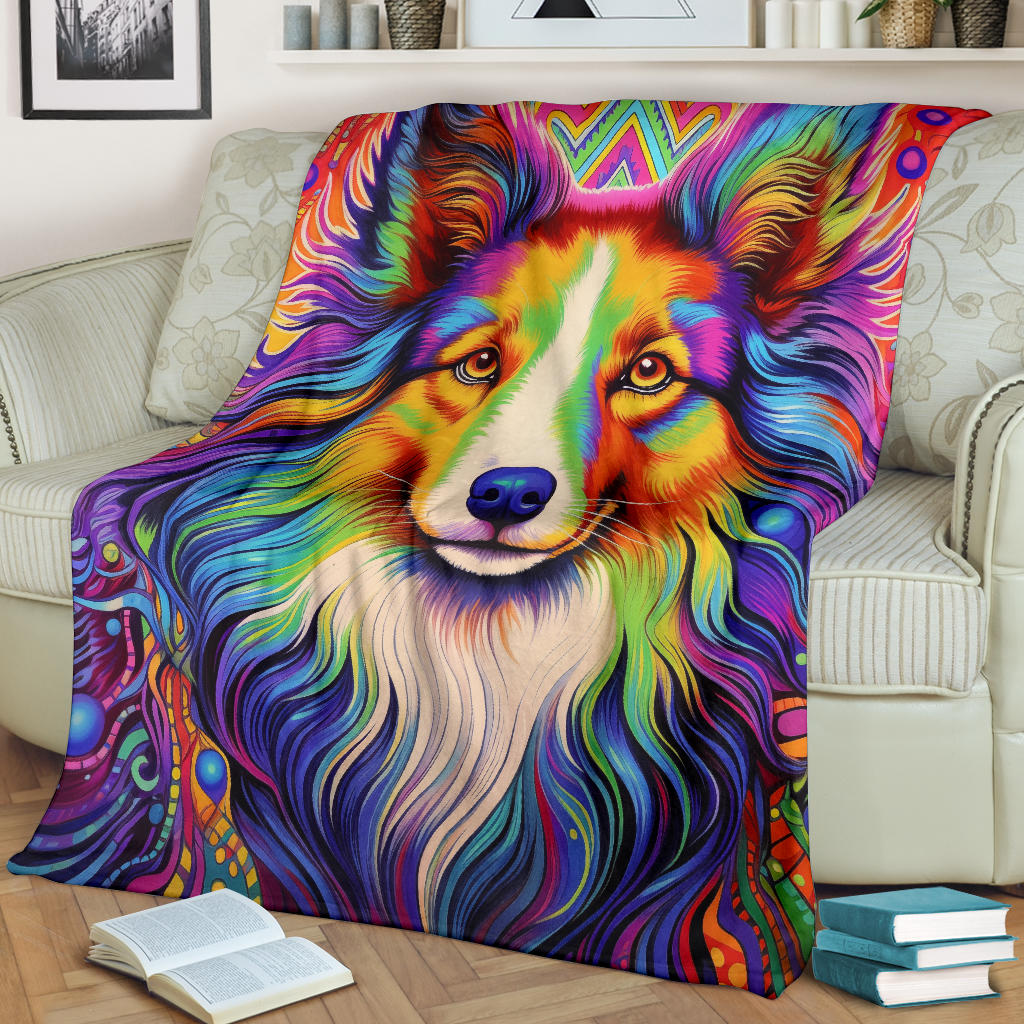 Shetland Sheepdog Blanket, Shetland Sheepdog Fleece Blanket, Shetland Sheepdog Trippy Psychedelics Throw Blanket, Shetland Sheepdog Gifts