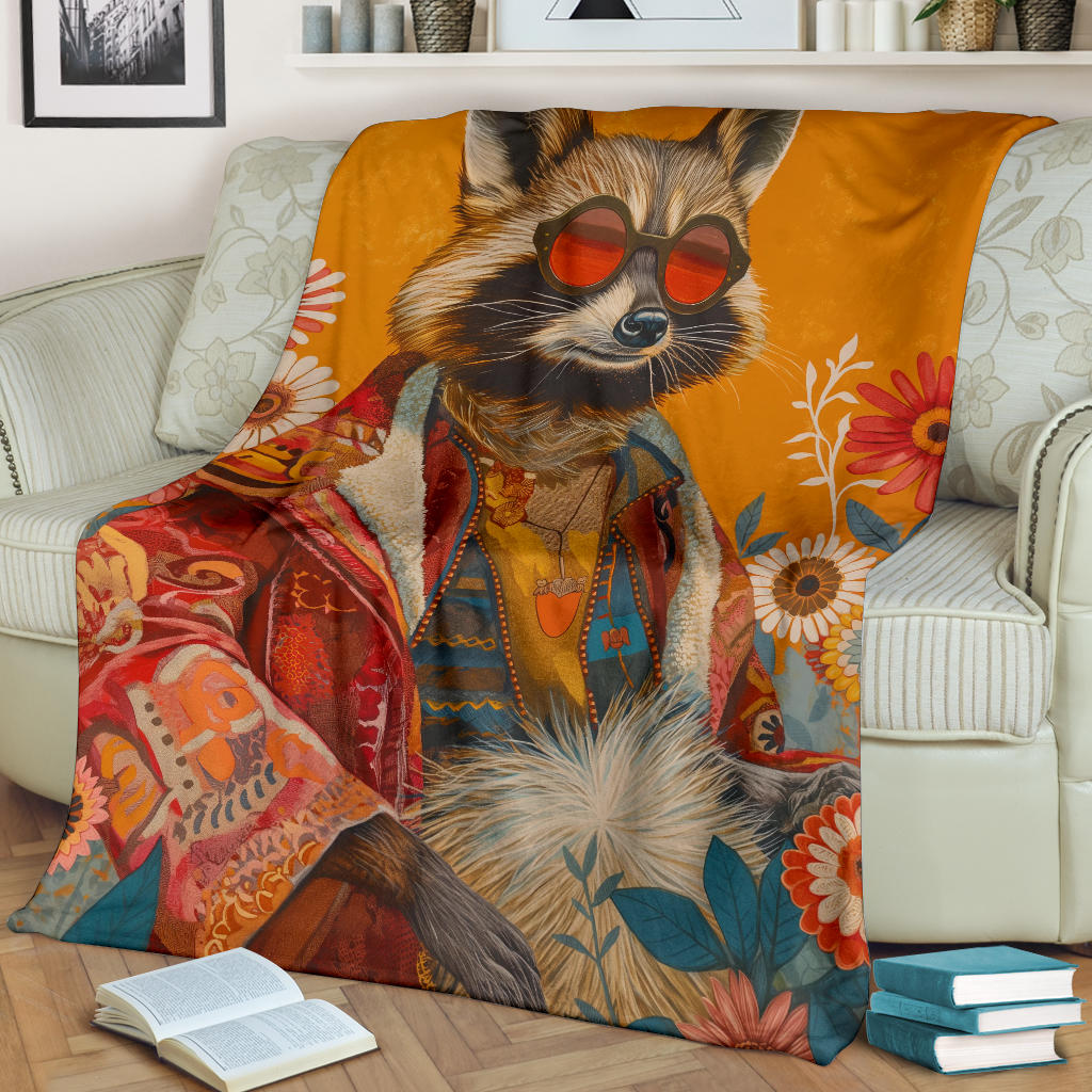 Raccoon Blanket, Trippy Psychedelics Raccoon Fleece Blanket, Raccoon Throw Blanket, Raccoon Gifts