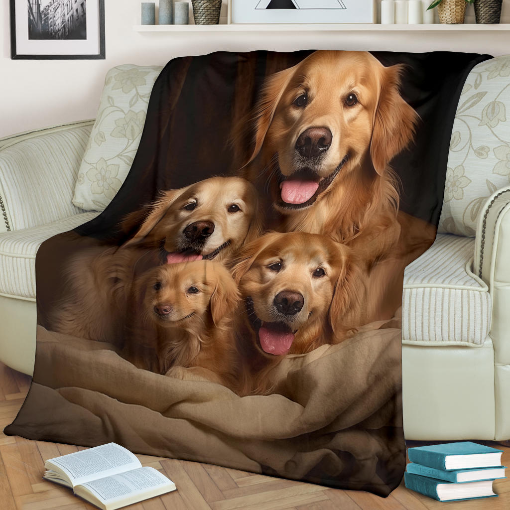 Golden Retriever Family Blanket, Golden Retriever Gifts, Golden Retriever Fleece Blanket