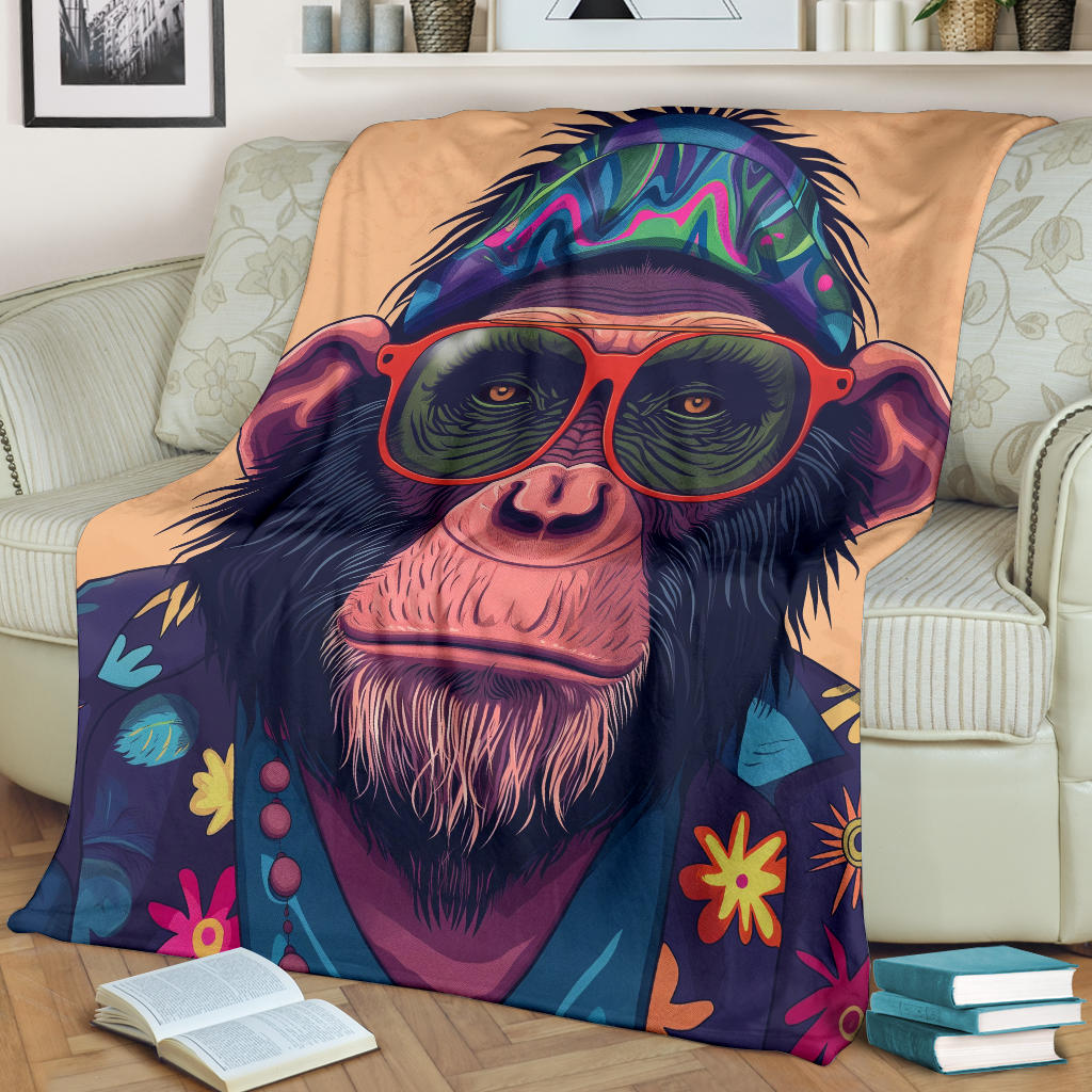 Chimpanzee Blanket, Trippy Psychedelics Chimpanzee Fleece Blanket, Chimpanzee Throw Blanket, Chimpanzee Gifts