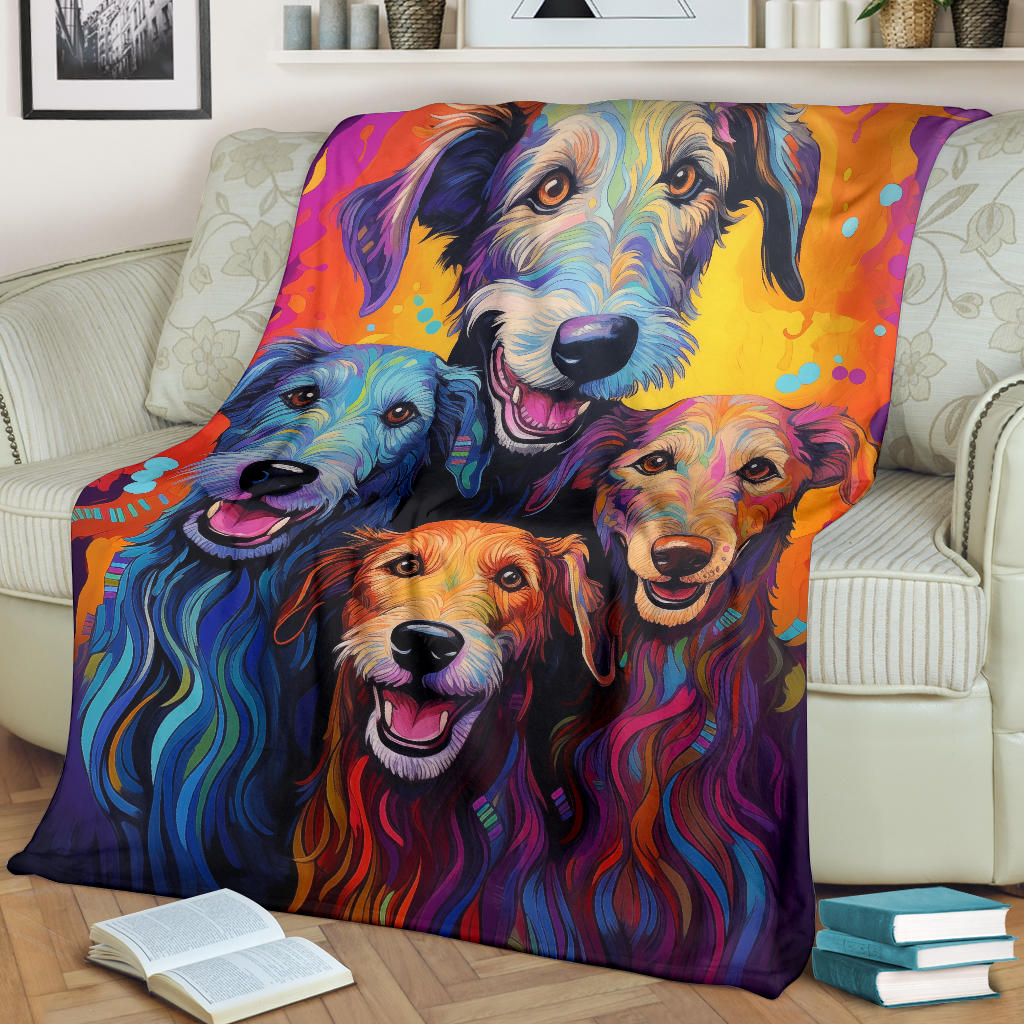 Irish Wolfhound Blanket, Trippy Psychedelics Irish Wolfhound Fleece Blanket, Irish Wolfhound Throw Blanket, Irish Wolfhound Gifts