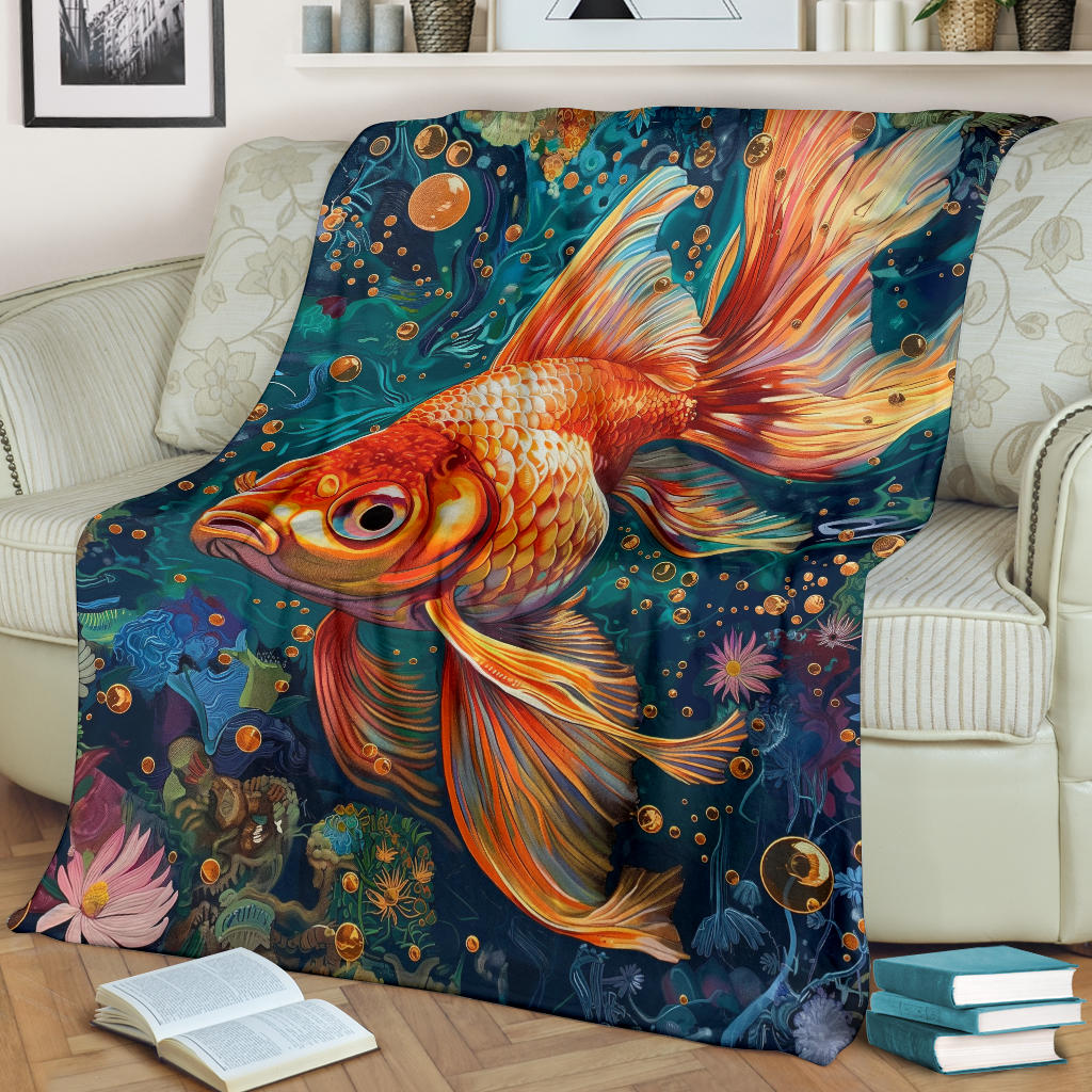 Goldfish Blanket, Trippy Psychedelics Goldfish Fleece Blanket, Goldfish Throw Blanket, Goldfish Gifts