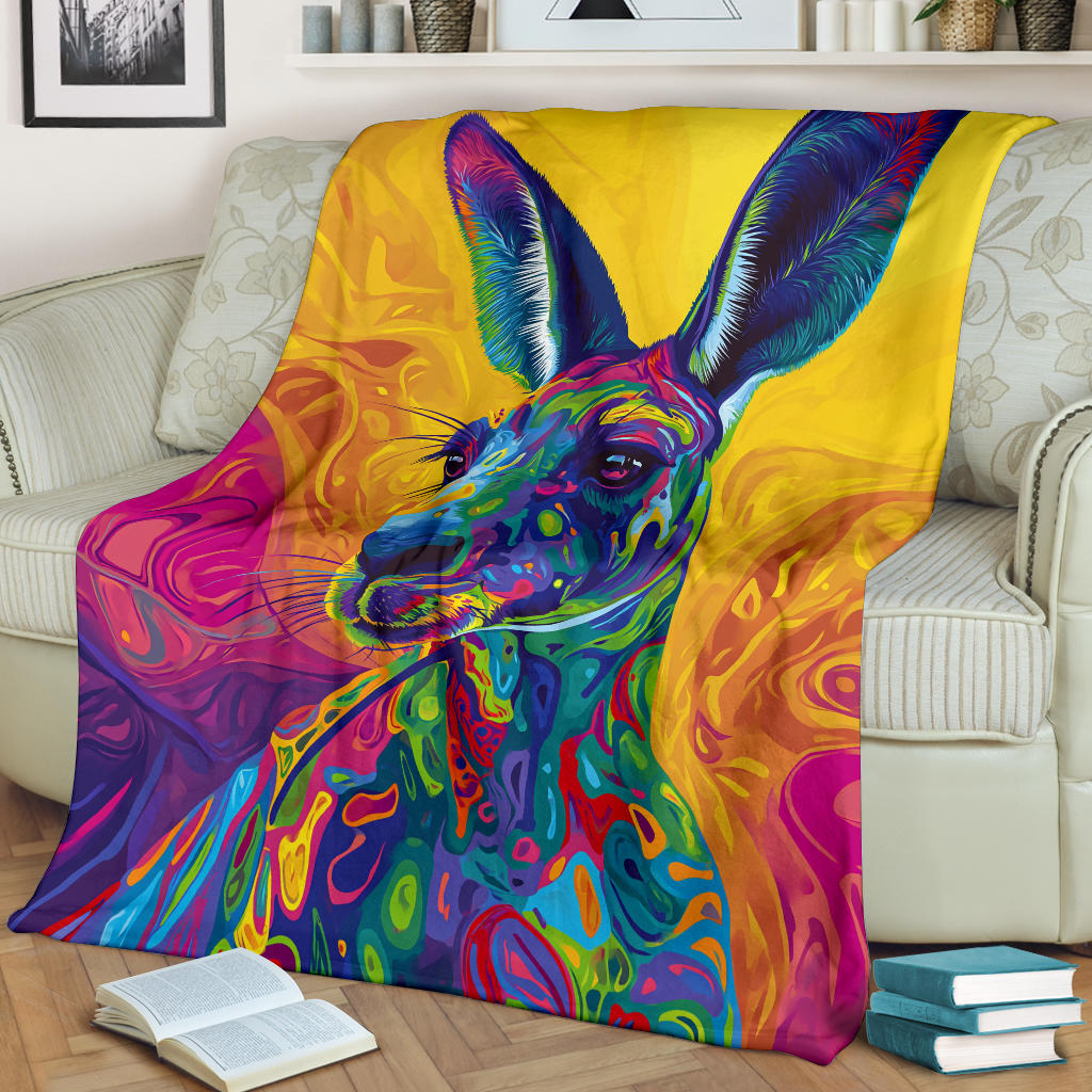 Kangaroo Blanket, Trippy Psychedelics Kangaroo Fleece Blanket, Kangaroo Throw Blanket, Kangaroo Gifts