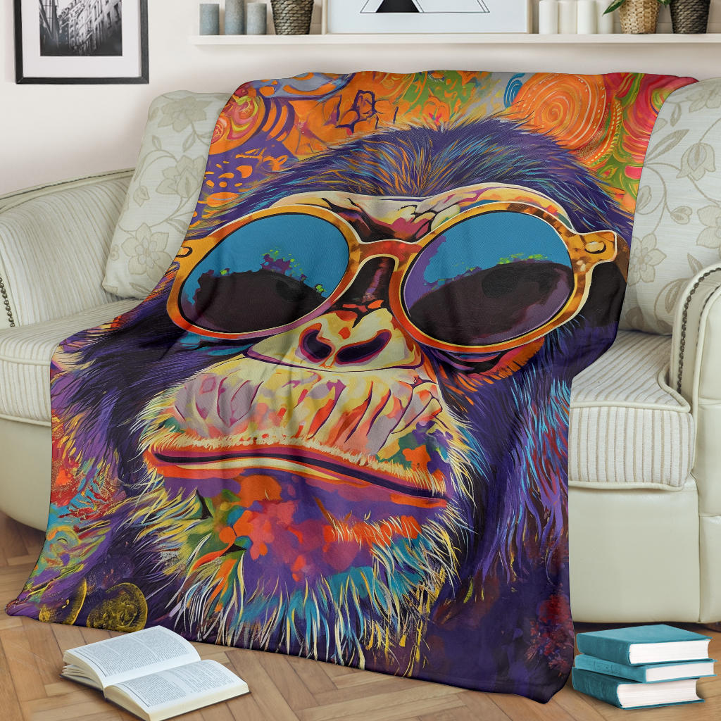 Monkey Blanket, Trippy Psychedelics Monkey Fleece Blanket, Monkey Throw Blanket, Monkey Gifts