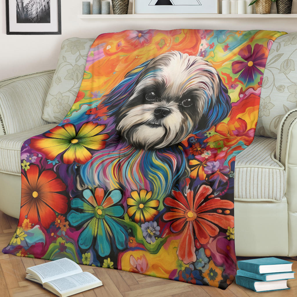 Shih Tzu Blanket, Shih Tzu Trippy Psychedelics Blanket, Shih Tzu Gifts, Shih Tzu Throw Blanket