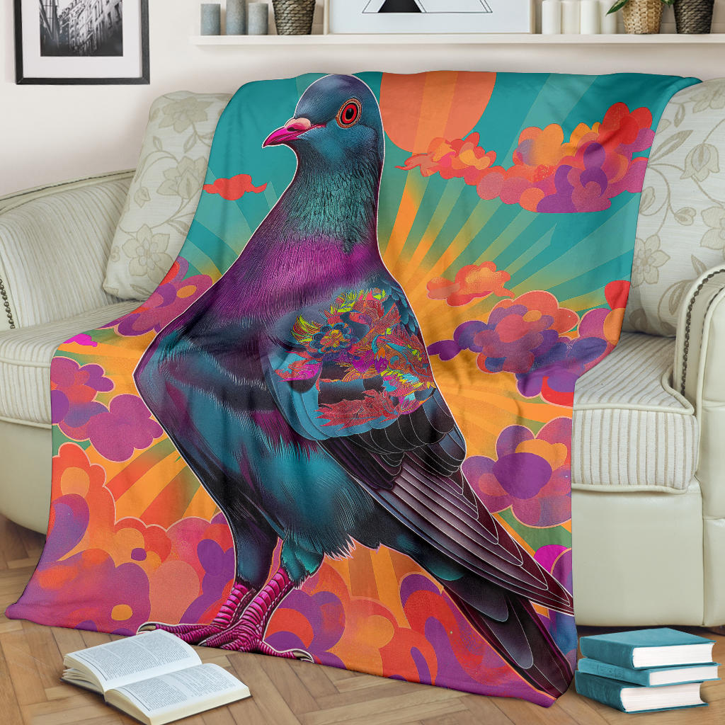 Pigeon Blanket, Trippy Psychedelics Pigeon Fleece Blanket, Pigeon Throw Blanket, Pigeon Gifts