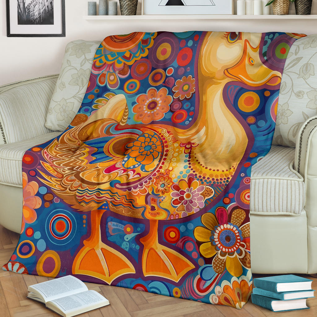 Duck Blanket, Trippy Psychedelics Duck Fleece Blanket, Duck Throw Blanket, Duck Gifts