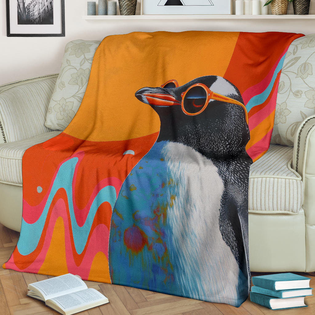 Penguin Blanket, Trippy Psychedelics Penguin Fleece Blanket, Penguin Throw Blanket, Penguin Gifts