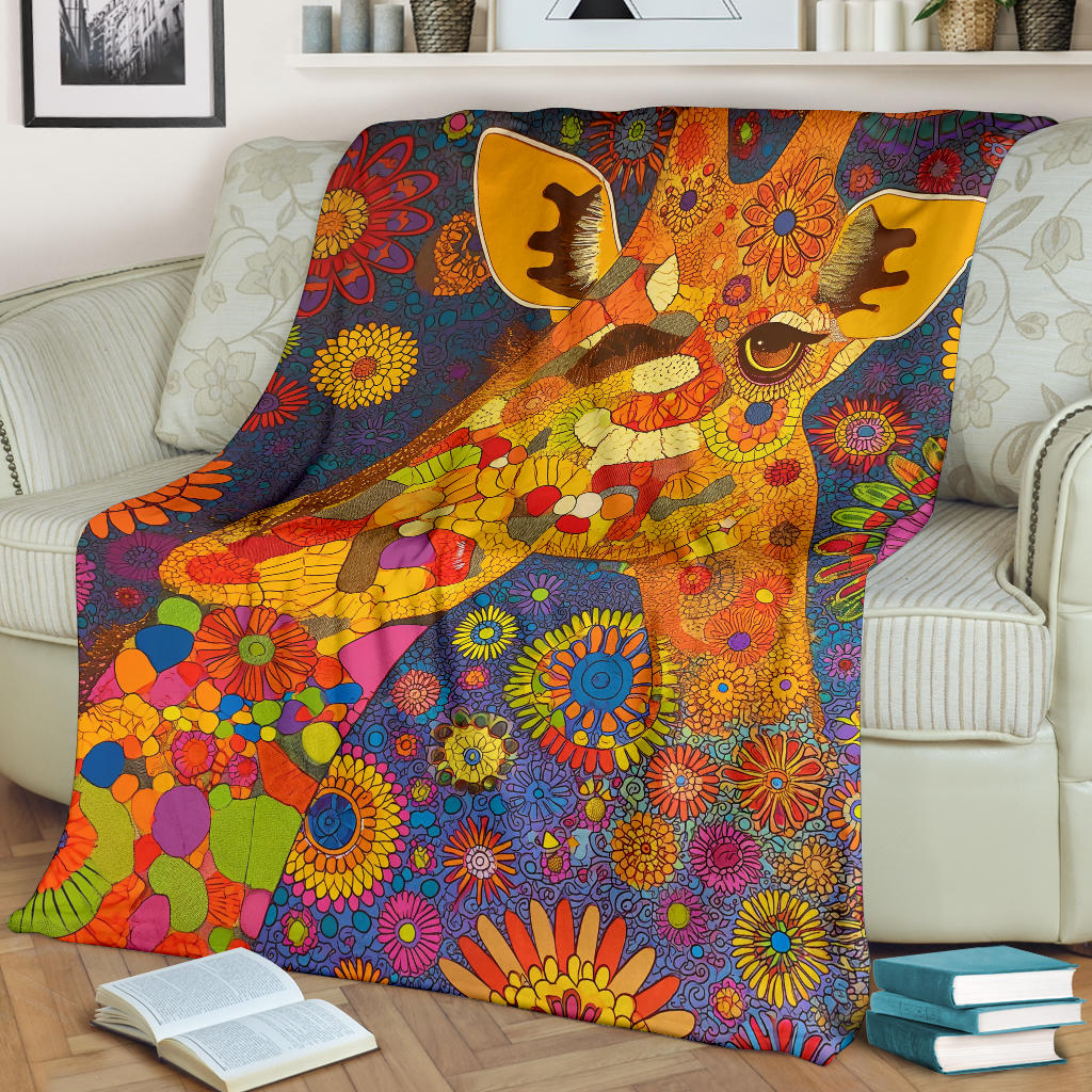 Giraffe Blanket, Trippy Psychedelics Giraffe Fleece Blanket, Giraffe Throw Blanket, Giraffe Gifts