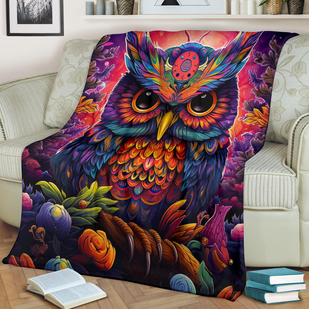 Trippy Psychedelics Owl Blanket, Owl Throw Blanket, Owl Fleece Blanket, Owl Gifts